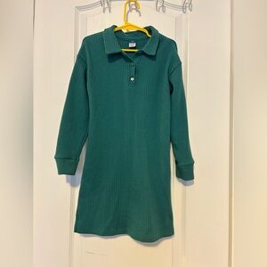 Green Ribbed Knit Polo Dress